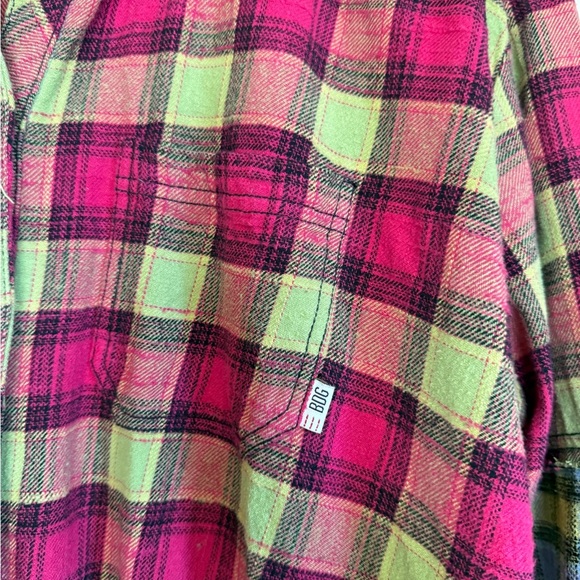 UO BDG One Way or Another Flannel Oversized Multicolor Plaid Pink Green Small - Picture 4 of 8